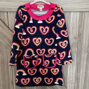 Hatley toddler girl size 4 long sleeve navy and rainbow dress with pockets.